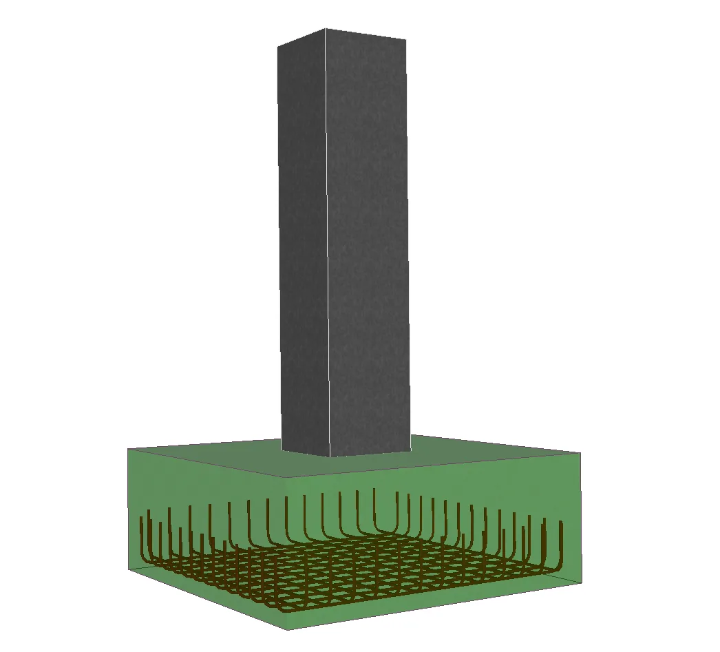 3d Perspective view of a concrete isolated pad footing (or spread footing)