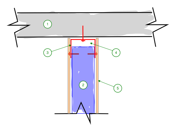 Cross section detail of a typical non-structural partition wall with structural slab/beam above