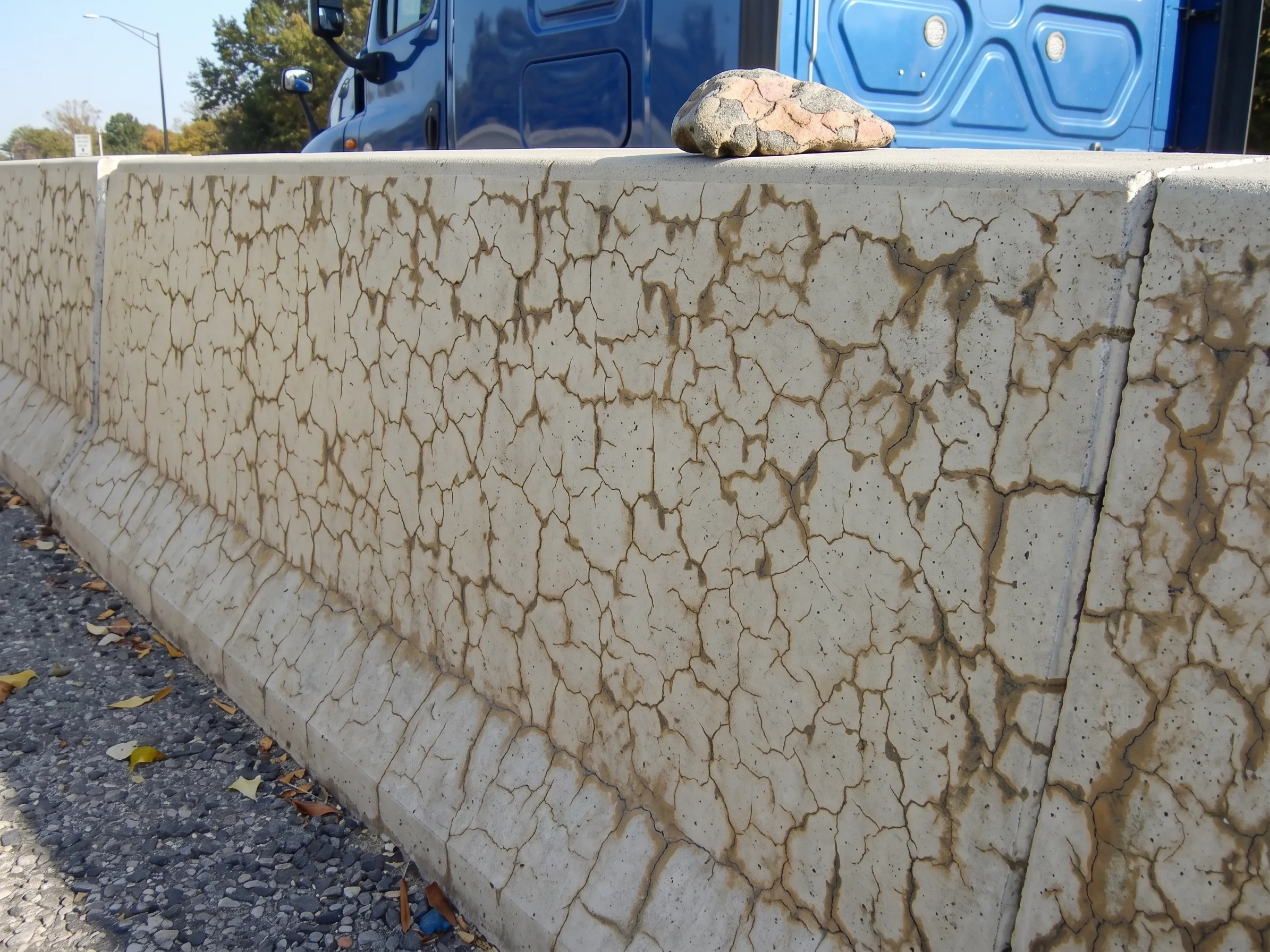 Cracking caused by Alkali Aggregate Reaction can appear as a vast network of cracks looking like a web.