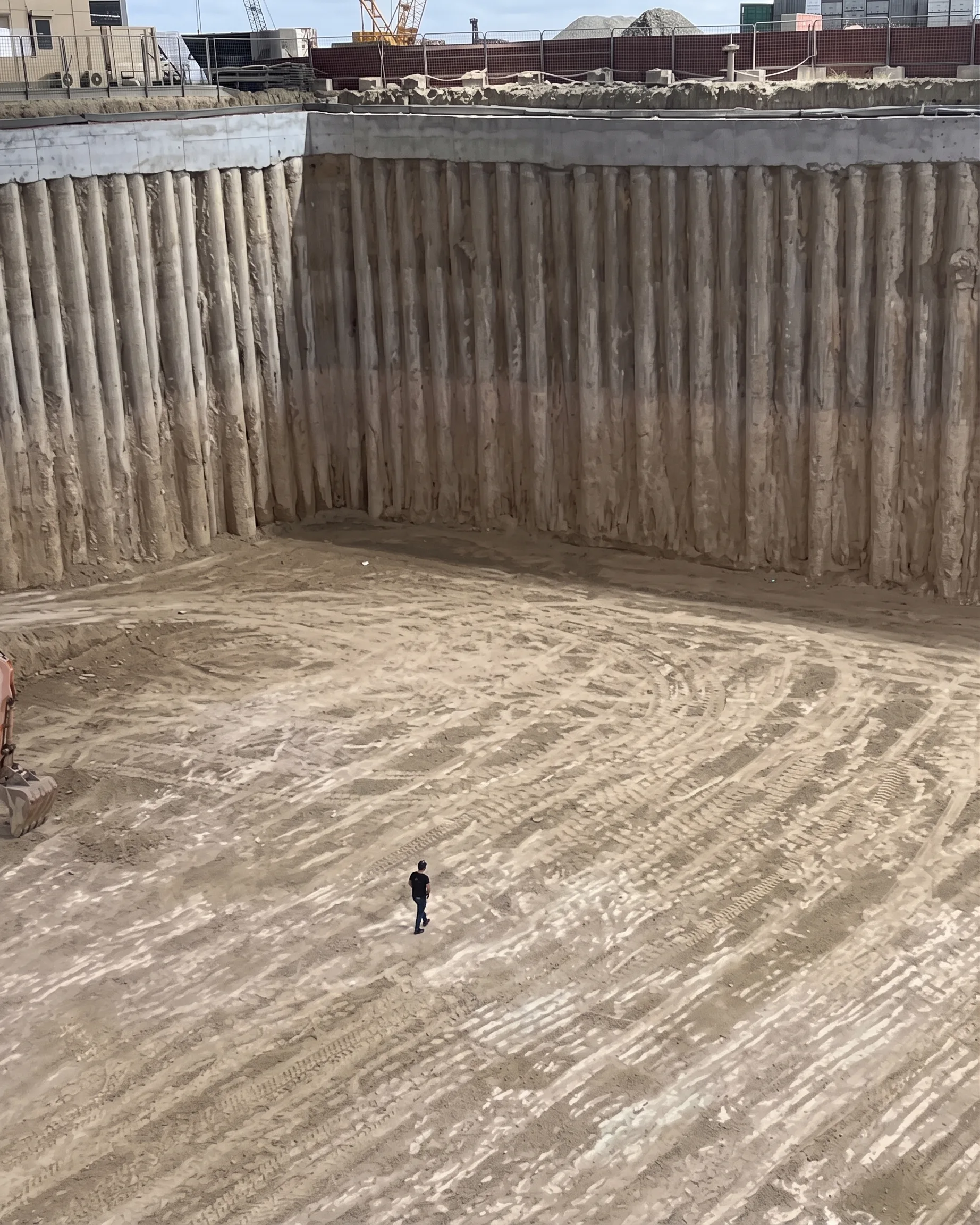 Bored piles being constructed to support a 75 storey tower.