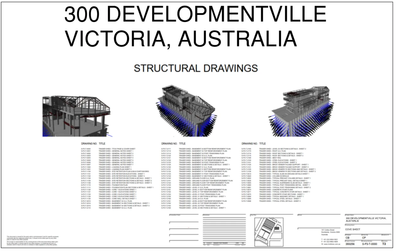 Example of a face sheet which is the first drawing in the structural drawing set.
