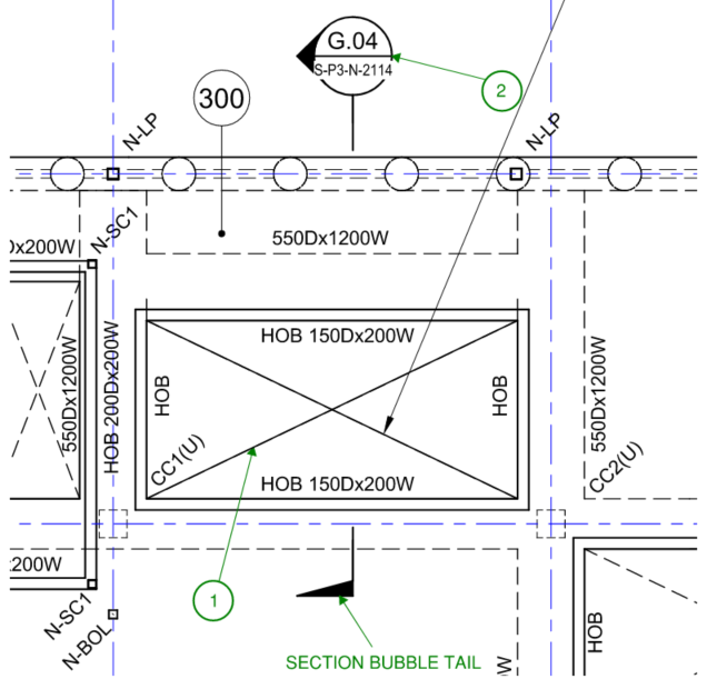 Example portion of a structural drawing indicating void cross and section bubble.