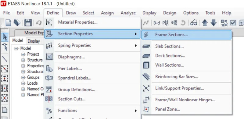 Image outlining the “Old fashioned Way” of defining frame section properties in ETABS