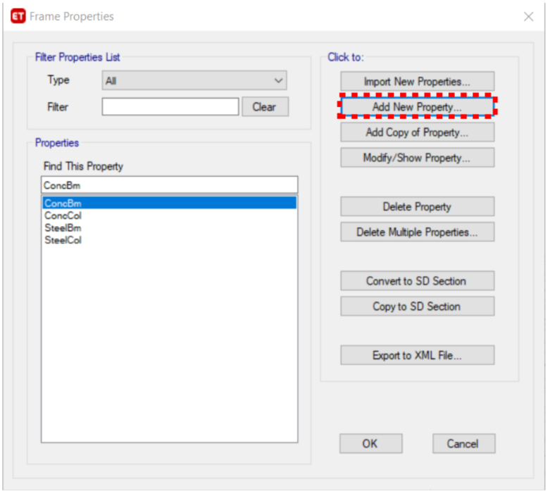 Image outlining the “Old fashioned Way” of defining frame section properties in ETABS