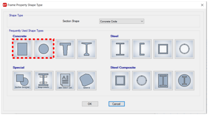 Image outlining the “Old fashioned Way” of defining frame section properties in ETABS