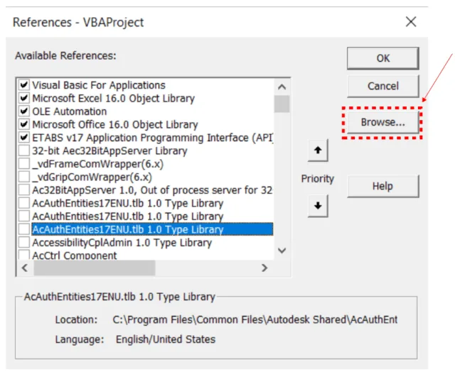 Final step in referencing the API Code library.