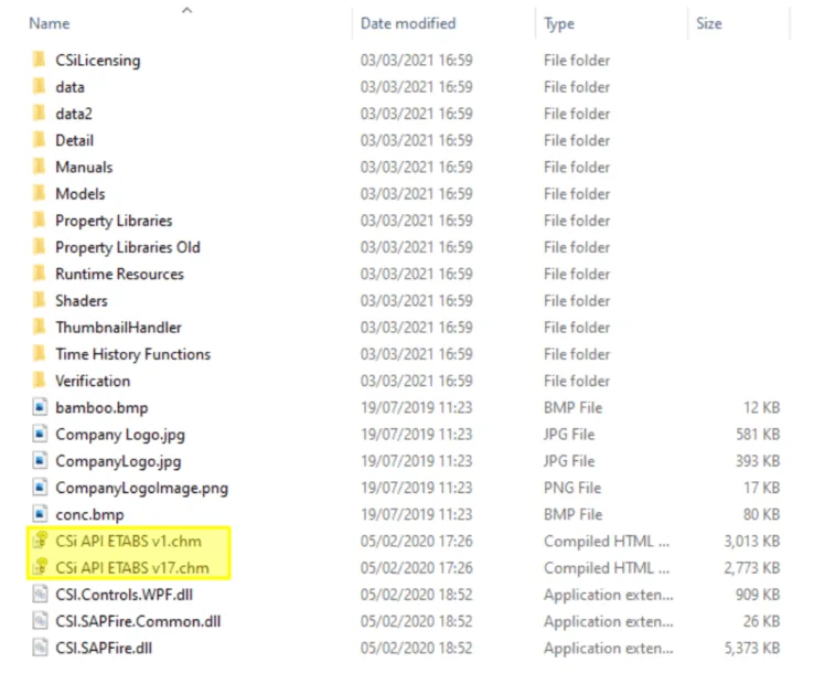 This is the location of the API help files for ETABS.