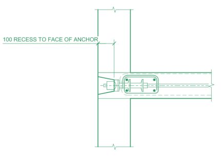 Cross section view for edge stressing arrangement for post tension cables