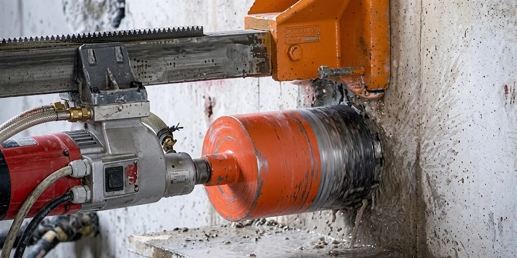 A hole being cored into concrete