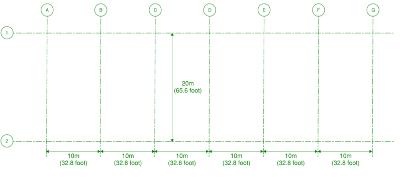 Simple grid arrangement for our example multi-purpose sports facility for setting the truss spans