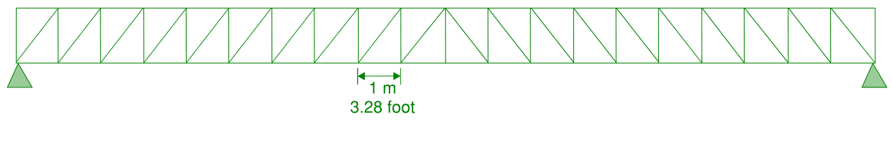 Elevation view of our example truss now with intermediate truss bays added with vertical and diagonal members.