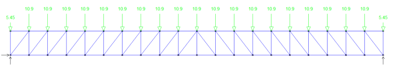 Serviceability loading applied to the roof truss in Microstran