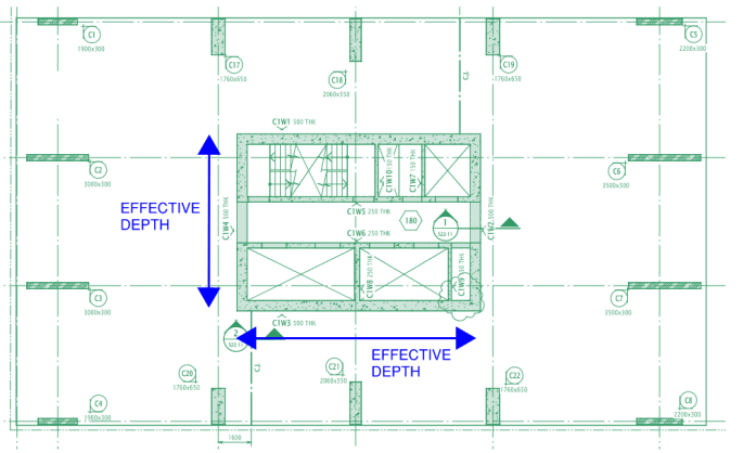 Example of a floor plate in a tower with a core which is the sole lateral stability element.