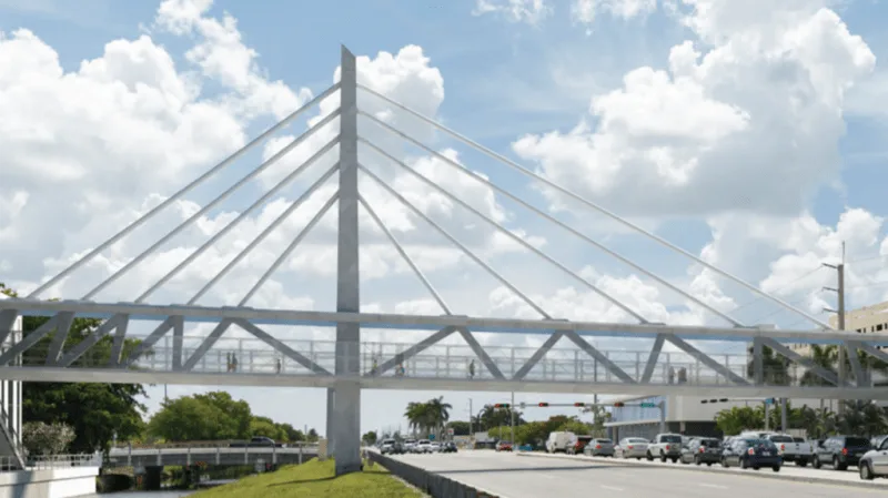 Elevation view of the FIU bridge with structural form resembling a truss element.