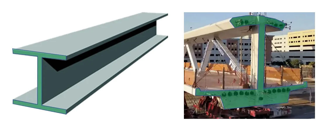 The cross section view of the main bridge elements resembled that of an “I” beam