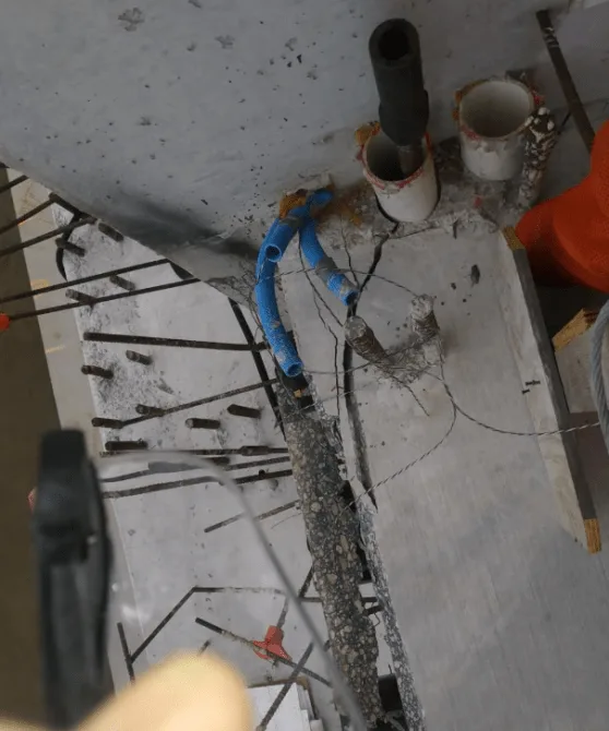 Image taken vertical view at the FIU bridge truss bottom deck where it meets member 11