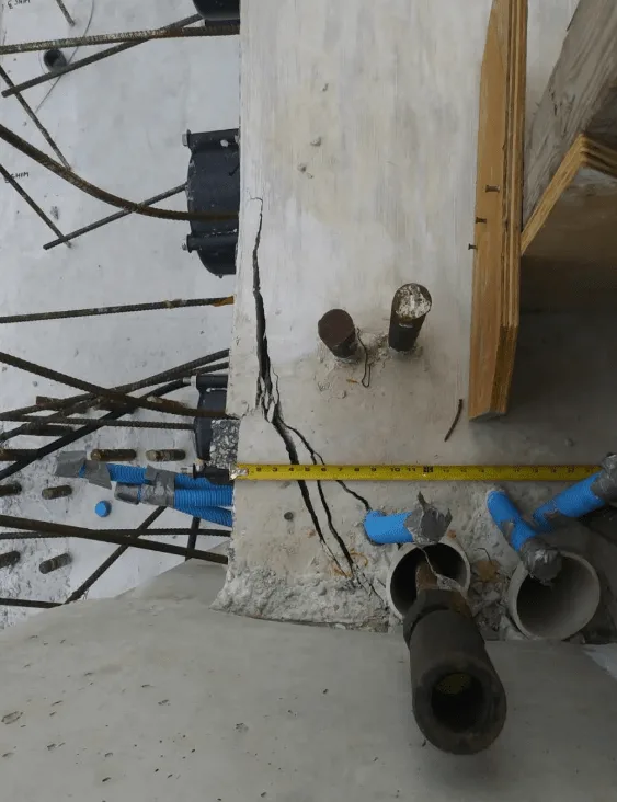 Image taken vertical view at the FIU bridge truss bottom deck where it meets member 11 (opposing side of vertical member compared to previous image)