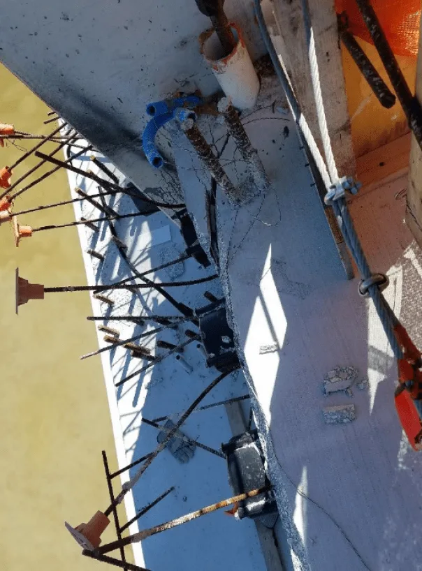 Image taken from vertical view of the truss bottom deck three days after the PT rods in member 11 were de-stressed