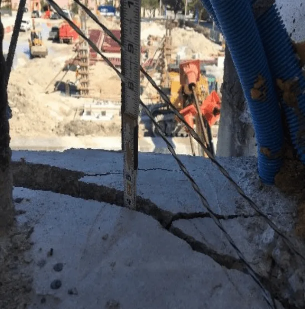 Close up view of the cracking evident on the truss bottom deck showing severity and width f crack.