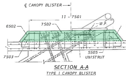 Detail view of blister element (highlighted green) taken from structural documentation of the FIU bridge
