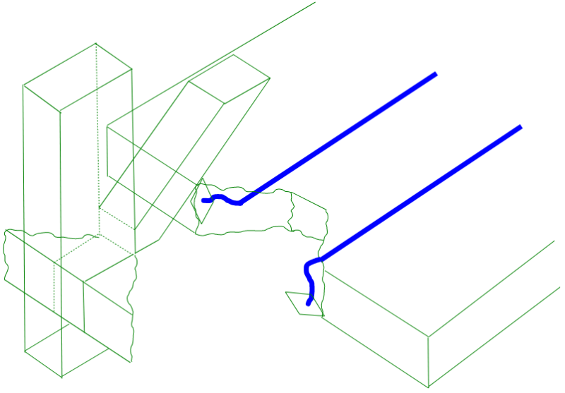 Isometric view of support node in fully failed condition indicating extent of cone failure (pull-out failure) on the FIU pedestrian bridge.