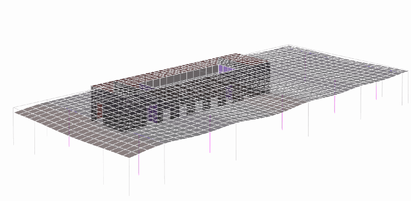 An isolated single floor from an example building with animation of self-weight deflected shape. Checking the deflected shape animation for your floors is a great way to ensure your ETABS model is correct.