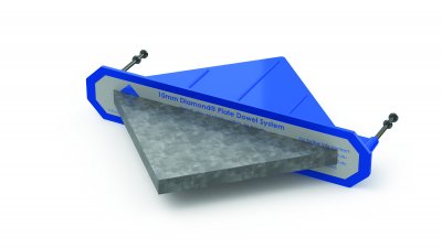 Image of a diamond dowel, an effective system for a construction join in slabs on grade. Source: Danley