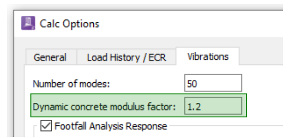 Specification dynamic concrete modulus factor in vibration analysis of slabs using RAM Concept