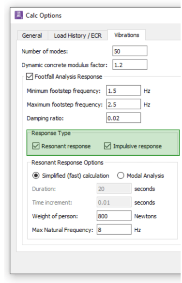 Specification of response types in vibration analysis of slabs using RAM Concept