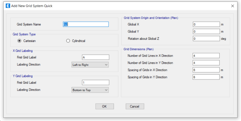 Add new Grid System Dialog Box within ETABS