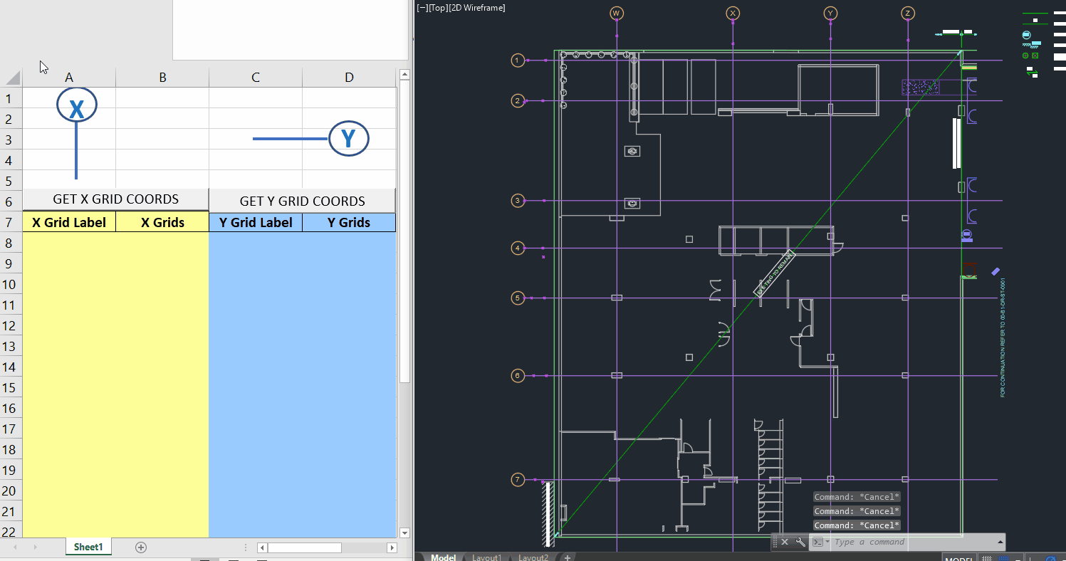 A quick way to set up grids it ETABS is to use an automated Microsoft Excel tool to “farm” grid coordinates directly out of AutoCAD using its API facility. This saves a lot of data entry labour for very large grid systems.