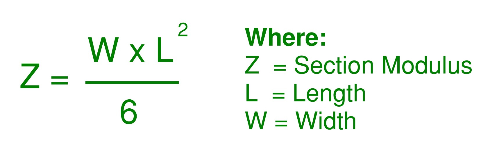 Section modulus equation to help us to determine the answer to “how deep and wide does a footing need to be” for an isolated footing supporting vertical and overturning loads.