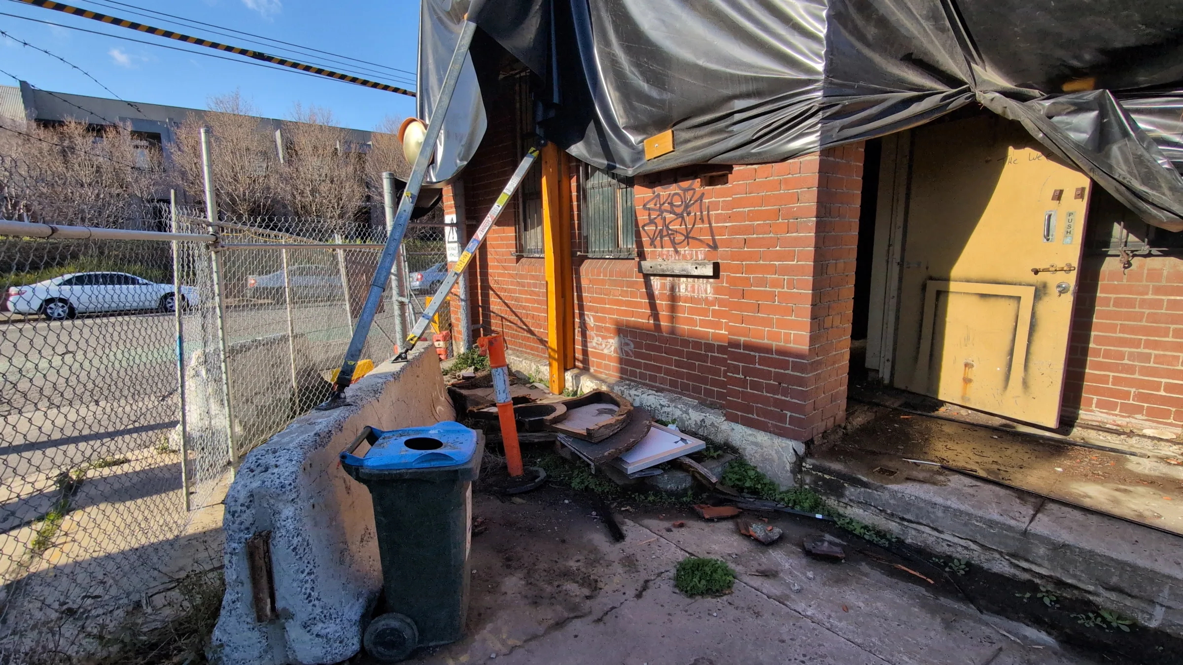 Part of the roof structure had already collapsed and was temporarily protected.