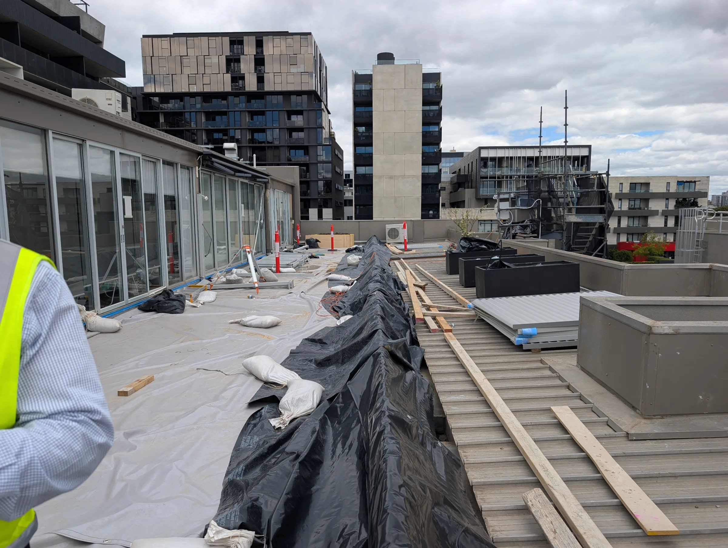 The balcony after demolition works exposed the underlying concrete structure.