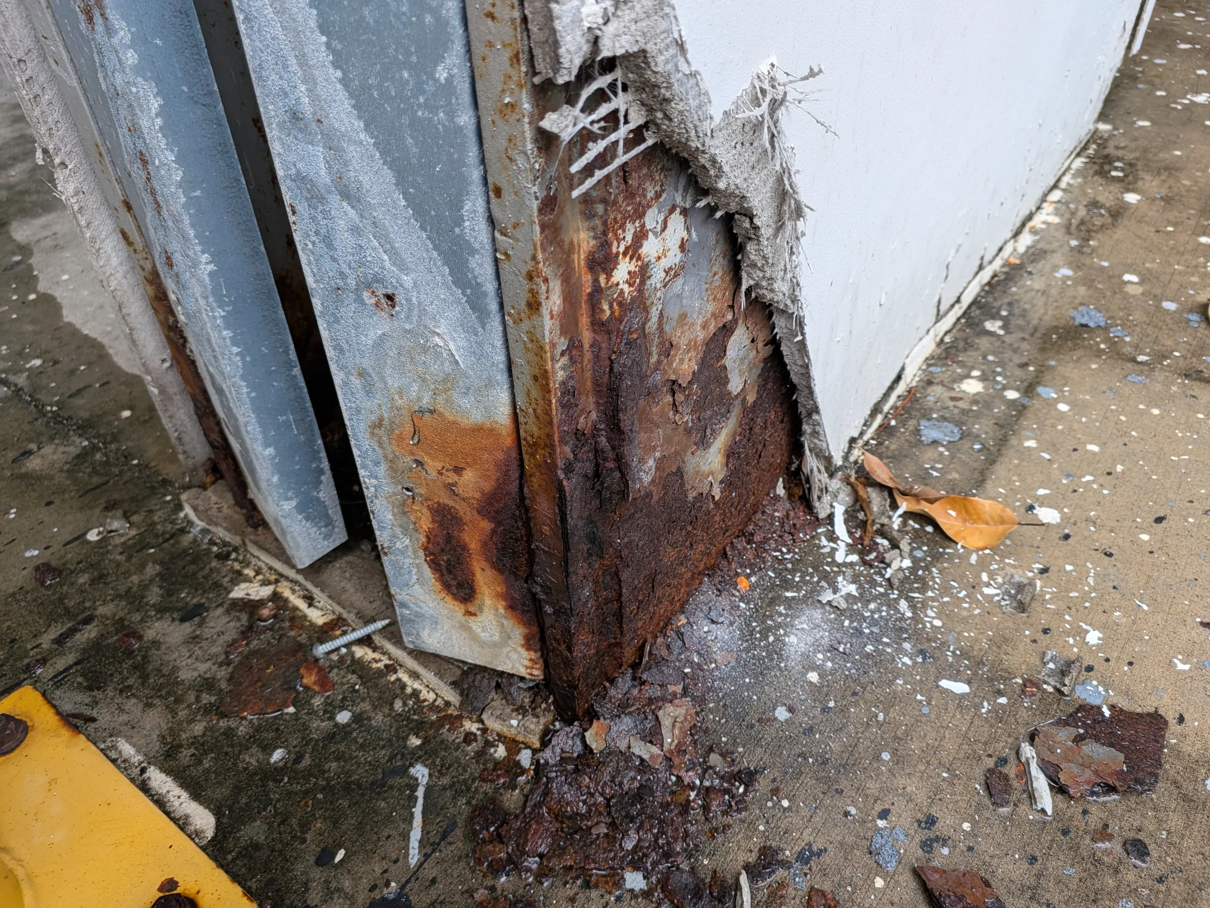 Corrosion affecting structural steel elements identified during the investigation.